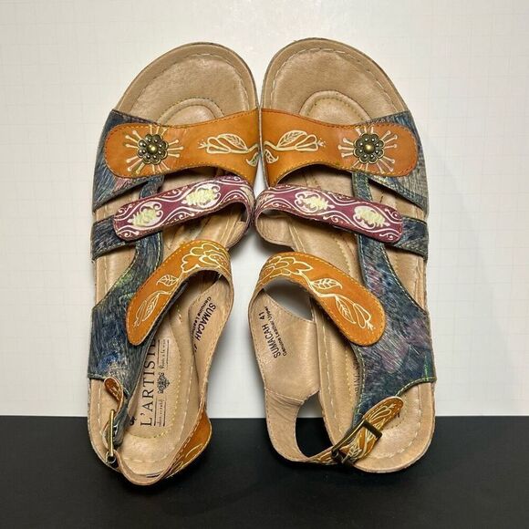 Womens L’ARTISTE Spring Step SUMACAH Hand Painted Leather Sandals / Size 9.5-10 - Picture 5 of 8